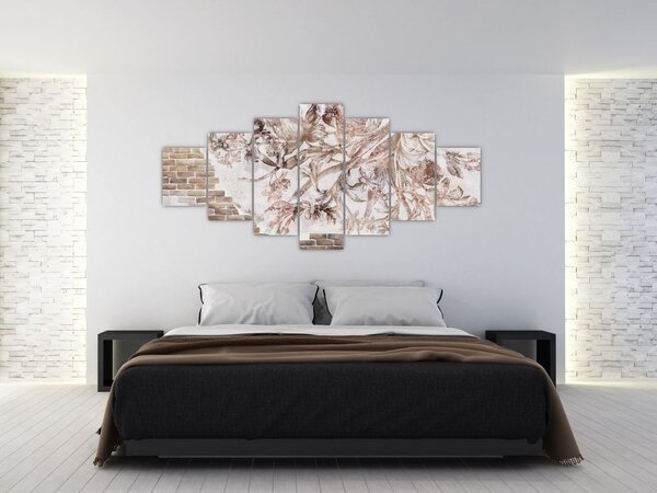 Obraz - Květinová freska na cihlové zdi (210x100 cm)