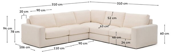 Kave Home Béžová modulární rohová pohovka Alea 310 x 310 cm