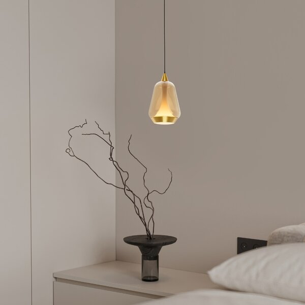 Nova Luce Zlaté skleněné závěsné LED světlo Alish 12 cm