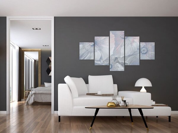 Obraz - Modré květy na zdi (125x70 cm)