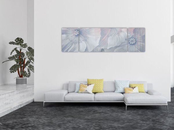 Obraz - Modré květy na zdi (170x50 cm)