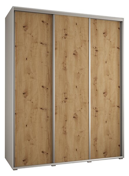 Šatní skříň s posuvnými dveřmi DAVOS 190cm | Bílá / DUB Artisan / stříbrné
