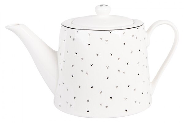Bílá porcelánová konvička se srdíčky Lovely Day - 23*14*14 cm / 1000 ml - Clayre & Eef