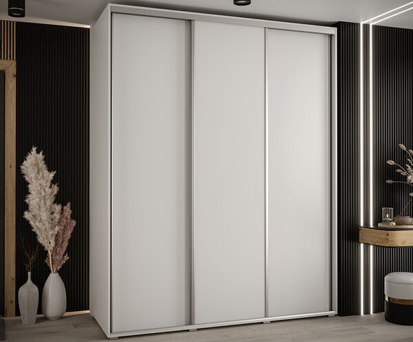 Šatní skříň s posuvnými dveřmi DAVOS 190cm | Bílá / stříbrné pojezdy