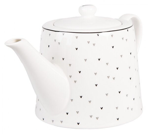 Bílá porcelánová konvička se srdíčky Lovely Day - 23*14*14 cm / 1000 ml - Clayre & Eef