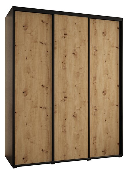 Šatní skříň s posuvnými dveřmi DAVOS 190cm | Černá / DUB Artisan / černé pojezdy