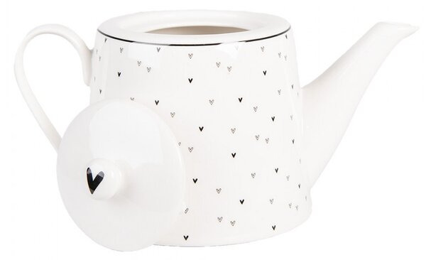 Bílá porcelánová konvička se srdíčky Lovely Day - 23*14*14 cm / 1000 ml - Clayre & Eef