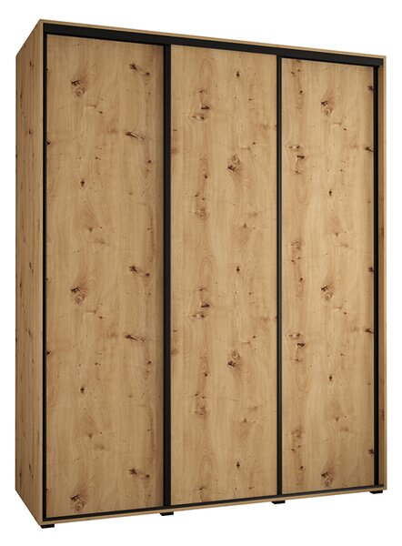 Šatní skříň s posuvnými dveřmi DAVOS 200cm | DUB Artisan / černé pojezdy