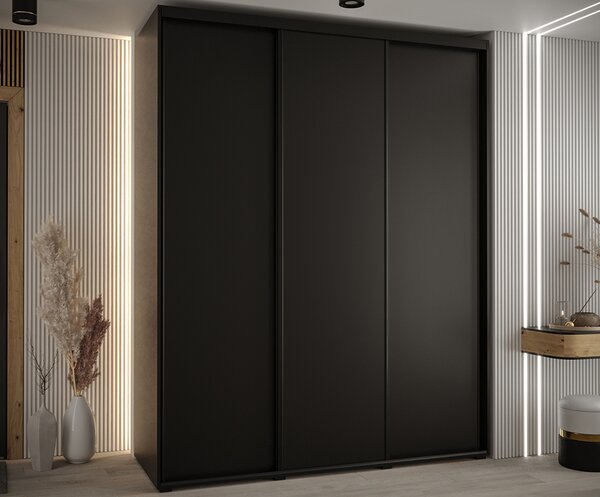 Šatní skříň s posuvnými dveřmi DAVOS 190cm | Černá / černé pojezdy