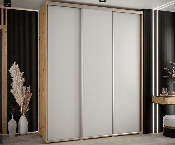 Šatní skříň s posuvnými dveřmi DAVOS 190cm | DUB Artisan / bílá / stříbrné
