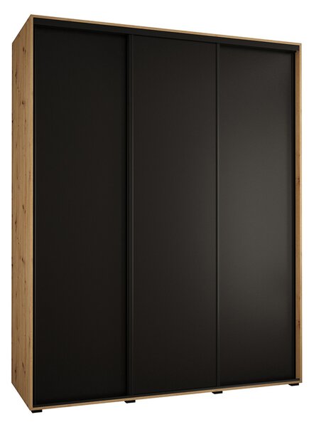 Šatní skříň s posuvnými dveřmi DAVOS 190cm | DUB Artisan / černá / černé pojezdy