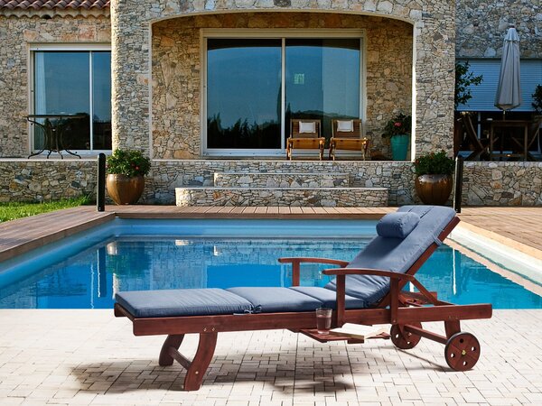 Lehátko s polštářem TOSCANA PREMIUM Polohovatelné Akáciové dřevo Modrá