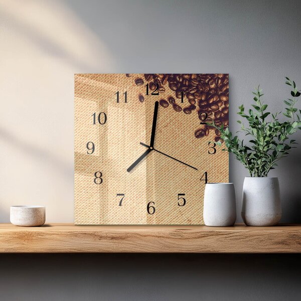 Skleněné hodiny na stěnu Kávová zrna zskc-30x30-00180367