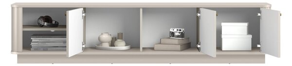 Moderní TV skříňka Vesper 3D 187 cm s kuchyňským soklem - kašmír / zlaté úchytky