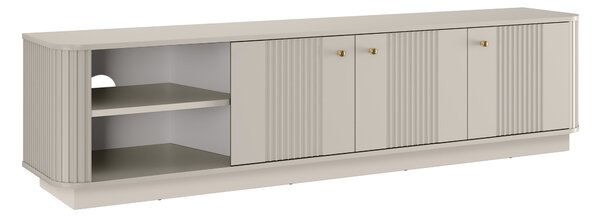 Moderní TV skříňka Vesper 3D 187 cm s kuchyňským soklem - kašmír / zlaté úchytky