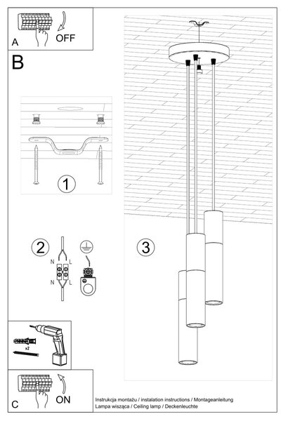Závěsné svítidlo Borgio, 3x betonové/bílé kovové stínítko