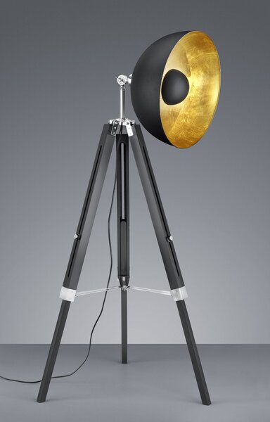 LifeStyle Liège, Studiová stojací lampa 1 x E27/60W TRIO (Přírodní dřevo černé, černý+zlatý kov)