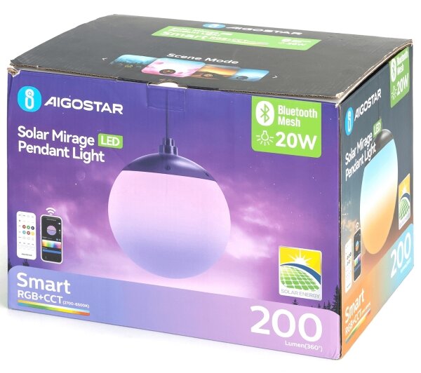 Aigostar-LED RGBW Solární lustr MESH 20W/3,7V 4000 mAh 2700K-6500K IP65 pr. 15 cm