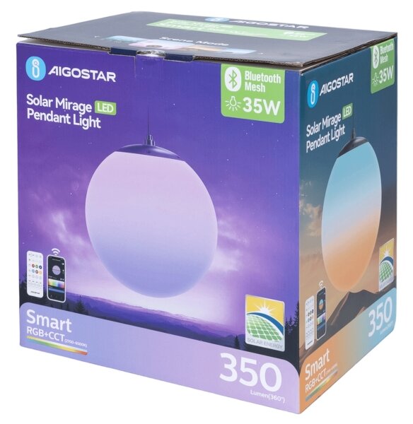 Aigostar-LED RGBW Solární lustr MESH 35W/3,7V 8000 mAh 2700K-6500K IP65 pr. 30 cm