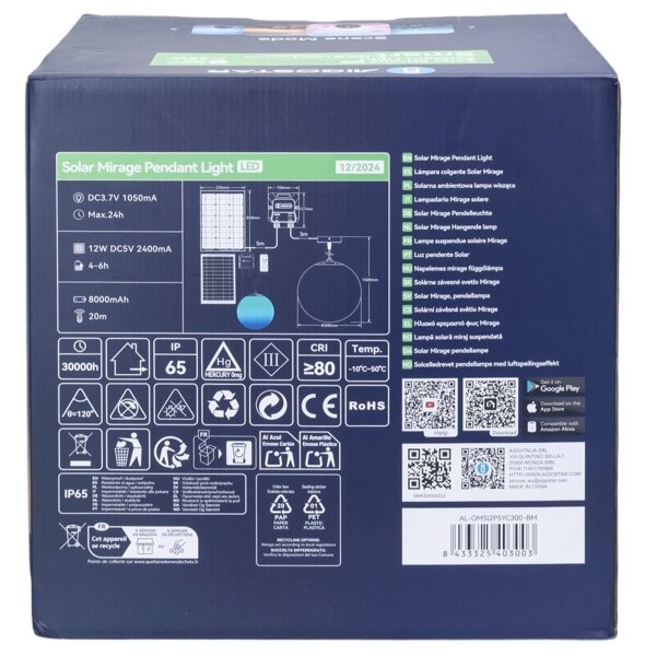 Aigostar-LED RGBW Solární lustr MESH 35W/3,7V 8000 mAh 2700K-6500K IP65 pr. 30 cm