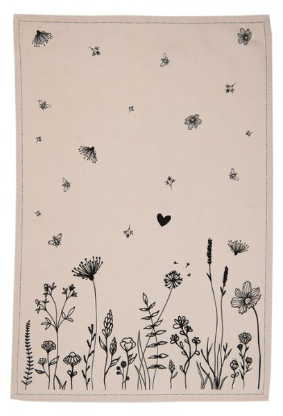 Béžová bavlněná utěrka s květinami Flora And Fauna – 50x70 cm