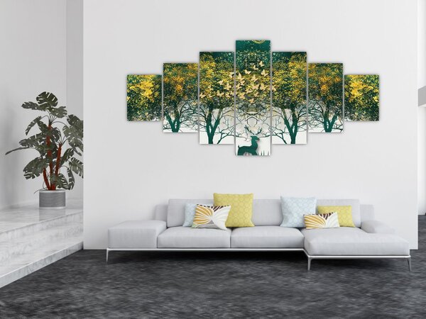 Obraz - Jeleni v zeleném lese (210x100 cm)