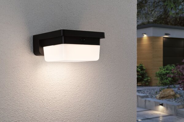 PAULMANN Hybrid LED venkovní nástěnné svítidlo Isleen domovní 230V + solární IP44 hranaté 163x163mm 3000K 2,3W 230V černá