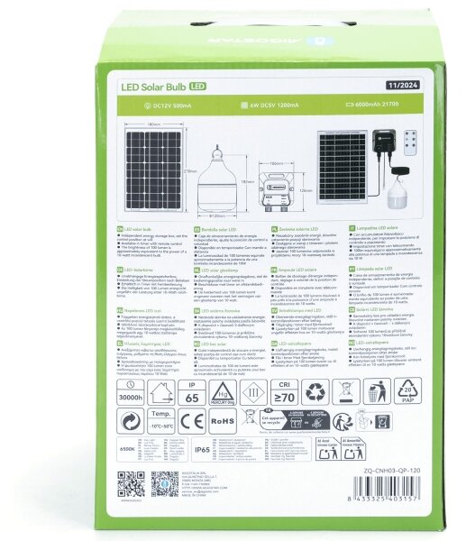 Aigostar - LED Solární lustr LED/70W/12V 6000 mAh 6500K pr. 12 cm
