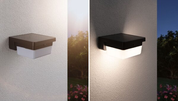 PAULMANN Hybrid LED venkovní nástěnné svítidlo Isleen domovní 230V + solární IP44 hranaté 163x163mm 3000K 2,3W 230V černá