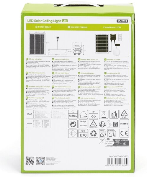 Aigostar - LED Solární svítidlo LED/70W/12V 6000 mAh 6500K pr. 20,5 cm