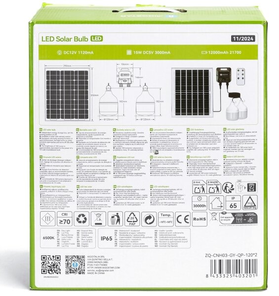 Aigostar - LED Solární lustr se senzorem 2xLED/70W/12V 12000 mAh 6500K pr. 12 cm