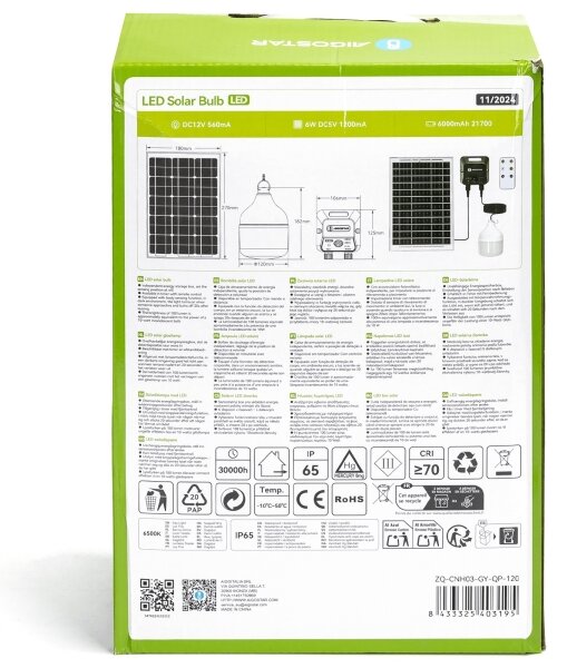 Aigostar - LED Solární lustr se senzorem LED/70W/12V 6000 mAh 6500K pr. 12 cm