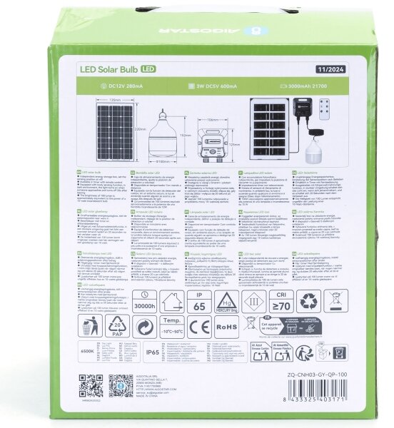 Aigostar - LED Solární lustr se senzorem LED/35W/12V 3000 mAh 6500K pr. 10 cm