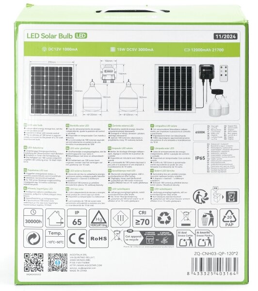 Aigostar - LED Solární lustr 2xLED/70W/12V 12000 mAh 6500K pr. 12 cm