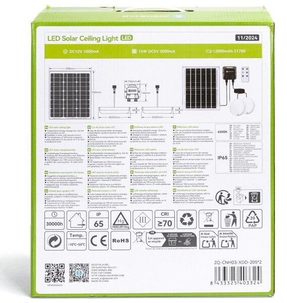 Aigostar - LED Solární svítidlo 2xLED/70W/12V 12000 mAh 6500K pr. 20,5 cm