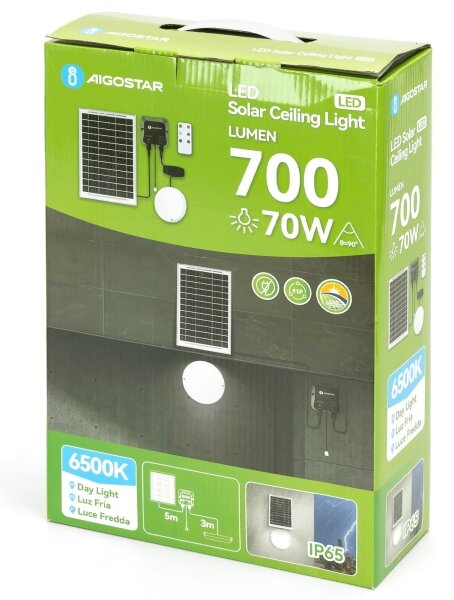 Aigostar - LED Solární svítidlo LED/70W/12V 6000 mAh 6500K pr. 20,5 cm