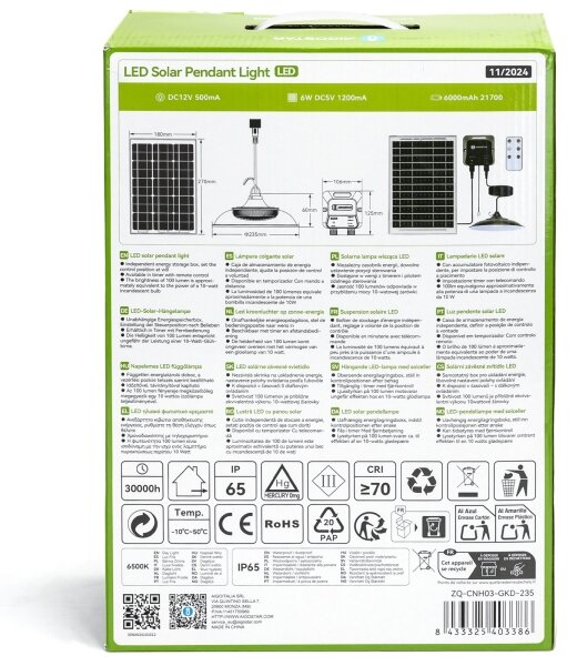 Aigostar - LED Solární lustr LED/70W/12V 6000 mAh 6500K pr. 23,5 cm