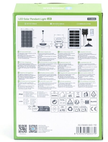 Aigostar - LED Solární lustr LED/35W/12V 3000 mAh 6500K pr. 15 cm