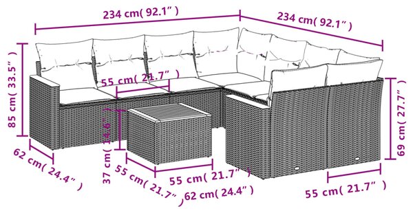 9dílná zahradní sedací souprava s poduškami béžová polyratan