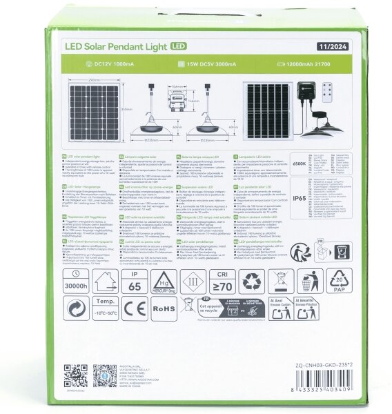 Aigostar - LED Solární lustr 2xLED/70W/12V 12000 mAh 6500K pr. 23,5 cm