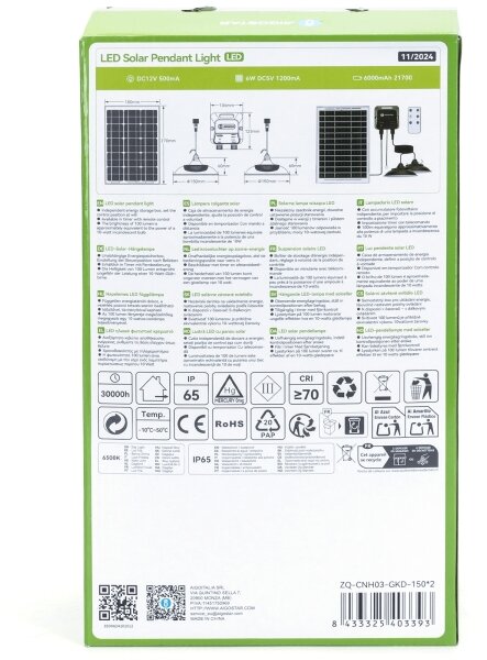 Aigostar - LED Solární lustr se senzorem 2xLED/35W/12V 6000 mAh 6500K pr. 15 cm