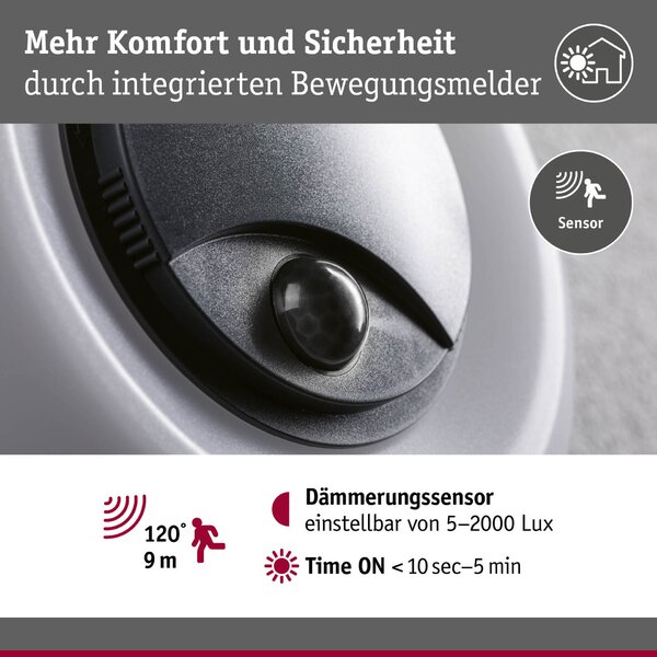 PAULMANN LED venkovní nástěnné svítidlo Aureva pohybové čidlo IP65 kruhové 220mm 2200 - 4000K 20,5W 230V antracit/bílá polykarbonát