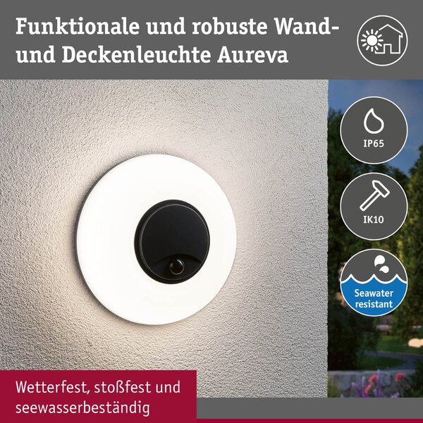 PAULMANN LED venkovní nástěnné svítidlo Aureva pohybové čidlo IP65 kruhové 220mm 2200 - 4000K 20,5W 230V antracit/bílá polykarbonát