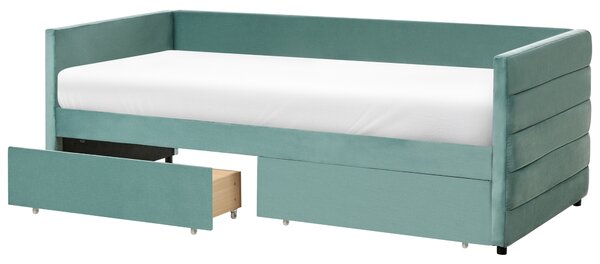 Denní postel s úložným prostorem Umělý samet MARRAY 90 x 200 cm Mátová