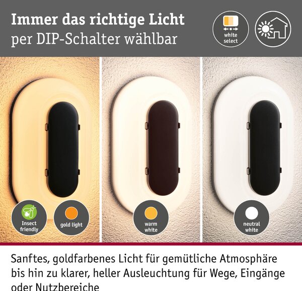 PAULMANN LED venkovní nástěnné svítidlo Elunor IP65 podlouhlé 122x212mm 2200 - 4000K 18,5W 230V antracit/bílá polykarbonát