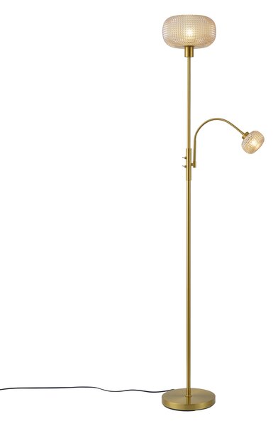 Designová stojací lampa mosazná s jantarovým sklem 2-světla - Brianna