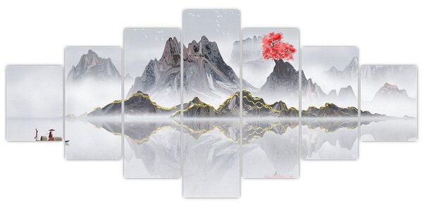 Obraz - Hory v mlze (210x100 cm)