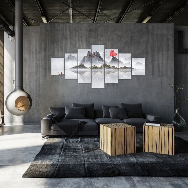 Obraz - Hory v mlze (210x100 cm)