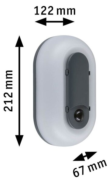 PAULMANN LED venkovní nástěnné svítidlo Elunor pohybové čidlo IP65 podlouhlé 122x212mm 2200 - 4000K 18,5W 230V antracit/bílá polykarbonát