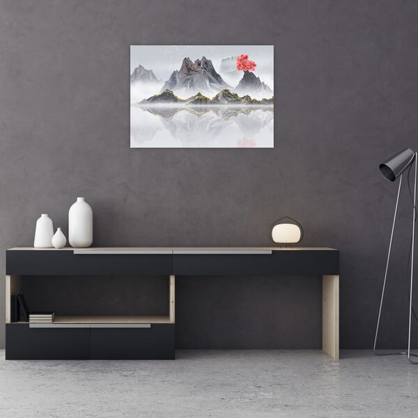 Obraz - Hory v mlze (70x50 cm)